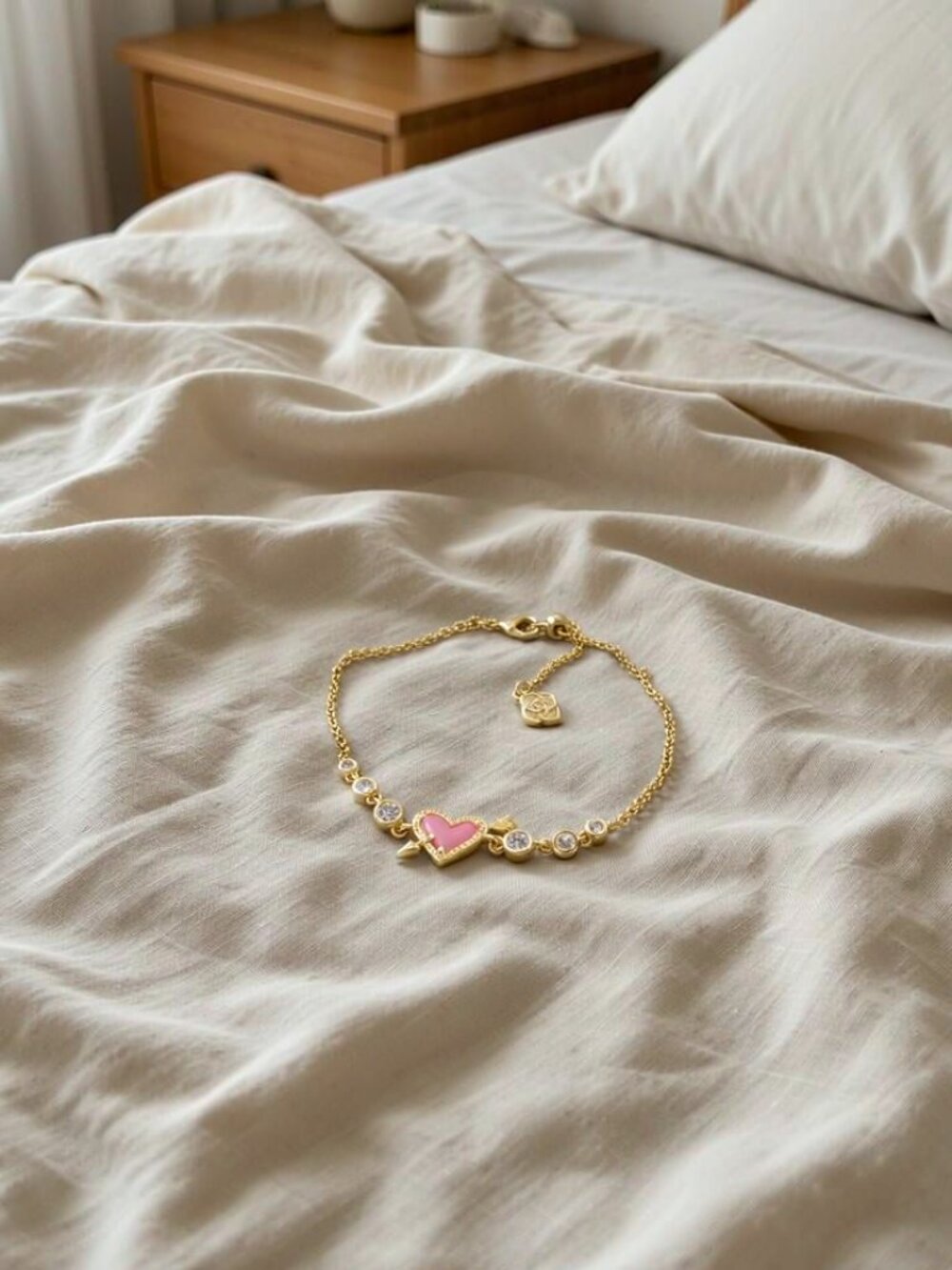 Kendra Scott Ari Heart Arrow Tennis Bracelet Gold Pink Opalescent Resin